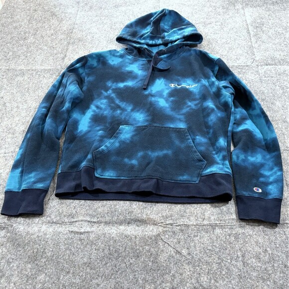 CHAMPION Drawstring Tie Blue Dye Sweatshirt Hoodie Men's Cotton Poly Pullover M - Picture 1 of 12